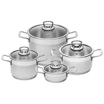 набор посуды КАТЮША София 8 предметов: 1,4/1,8/3,2/4,5л 14/16/18/20см нержавеющая сталь, стекло, индукция