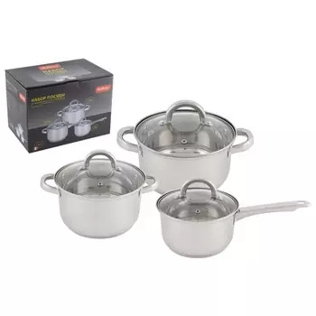 набор посуды MALLONY Mediano 6 предм. 1,9/2,6/3,6л 16/18/20см нерж.сталь индукция