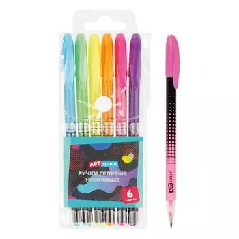 набор ручек гелевых ARTSPACE Abstraction 6шт 6цв 10мм неоновые ПВХ чехол