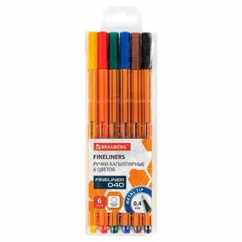 набор ручек капиллярная BRAUBERG FIine 040 6цв 0,4мм