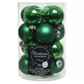 набор шаров 35мм 16шт стекло ярко-зелёный