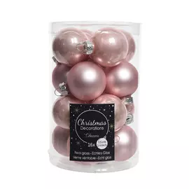 набор шаров 35мм 16шт стекло розовый