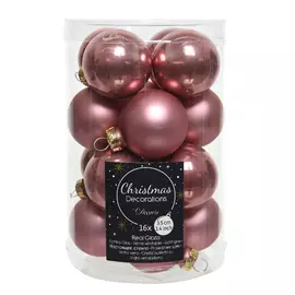 набор шаров 35мм 16шт стекло розовый бархат