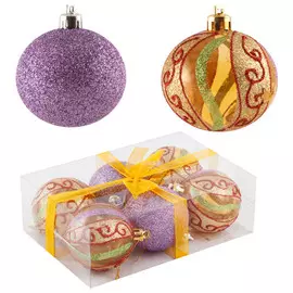 набор шаров 60мм 6шт пластик фиолетовый/золото