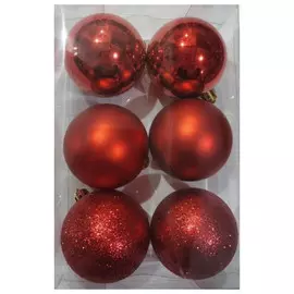 набор шаров 60мм 6шт пластик красный микс