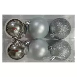 набор шаров 60мм 6шт пластик серебро микс