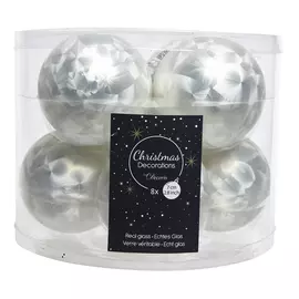 набор шаров 70мм 8шт стекло белый снежный