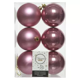 набор шаров 80мм 6шт пластик бархатно-розовый