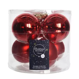 набор шаров 80мм 6шт стекло красный