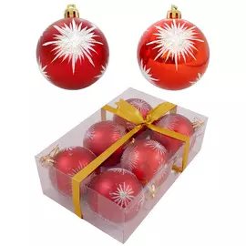 набор шаров Снежинка 60мм 6шт пластик красный