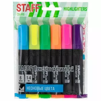 набор текстовыделителей STAFF College STICK NEON 6цв ассорти линия 1-4 мм