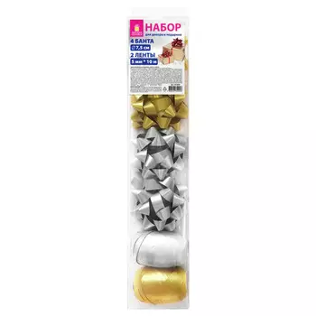 набор украшений ЗОЛОТАЯ СКАЗКА 4 банта 2 ленты золото, серебро матовый
