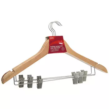 набор вешалок HOMEQUEEN 3шт 44см для юбок, брюк с перекладиной, держателями, дерево, металл