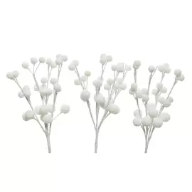 набор веток новогодних Ягоды белые заснеженные 3шт 15см