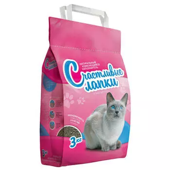 наполнитель СЧАСТЛИВЫЕ ЛАПКИ бентонитовый комкующийся 3кг