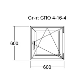 окно ПВХ 600х600мм 1ств пов-откид 1кам с/п прав