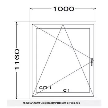 окно пвх SСHTERN 58 1створчатое 116х100см левое поворотно-откидное белое сп 4-16-4мм
