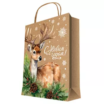 пакет подарочный Оленёнок 18х23х10см крафт