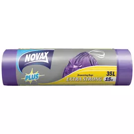 пакеты для мусора NOVAX Plus 35л 50х55см 16мкм 15шт с завязками