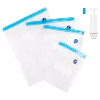 пакеты для продуктов РЫЖИЙ КОТ 0,9/0,7/0,5/0,4л 4шт вакуумные с насосом замок zip-lock