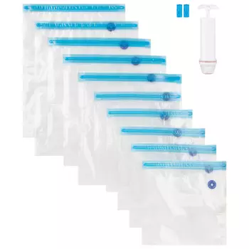 пакеты для продуктов РЫЖИЙ КОТ 0,9/0,7/0,5/0,4л 10шт вакуумные с насосом замок zip-lock