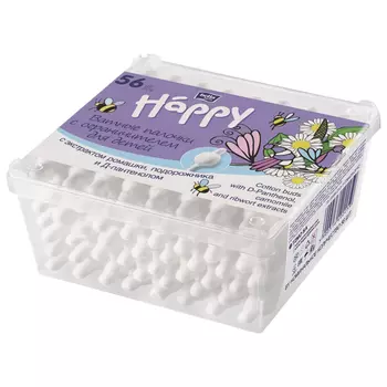 палочки ватные ВELLA Happy Ромашка, подорожник и Д-пантенол 56шт c ограничителем детские