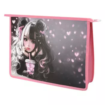 папка для тетрадей Девочка бабл-ти А4 500 мкм молния розовый полипропилен