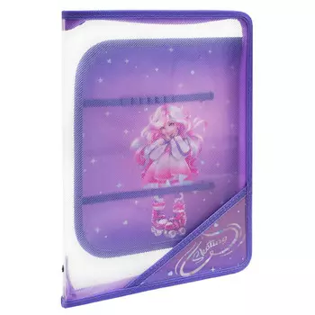 папка для тетрадей Девочка на роликах А4 500 мкм молния сиреневый полипропилен
