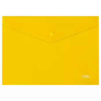 папка-конверт на кнопке СТАММ А4, 180мкм, прозрачная, желтая пластик