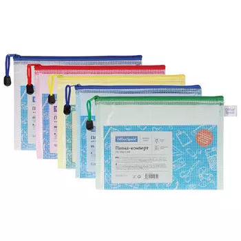 папка-конверт на молнии OfficeSpace А5 250мкм прозрачная пластик