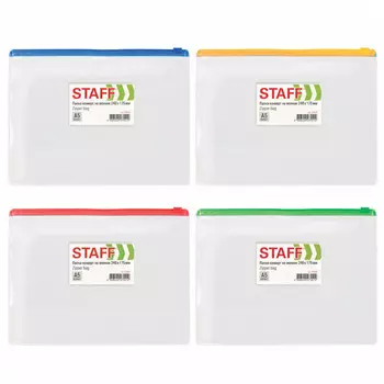 папка-конверт на молнии STAFF А5 прозрачная ПВХ в асс-те