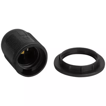 патрон Е27 люстровый с резьбовой втулкой и кольцом черный