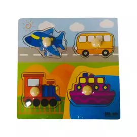 пазл рамка-вкладыш с ручками Транспорт 15х15см дерево