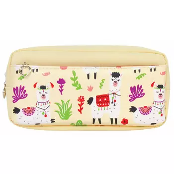 пенал-косметичка ЮНЛАНДИЯ Ламы 20х6х9см бежевый полиэстер