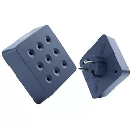 переходник Розеткус 75х75мм на 4 розетки с подсветкой синий