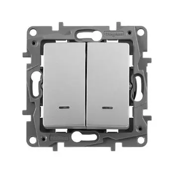 переключатель 2-клавишный LEGRAND Etika с подсветкой IP20 алюминий