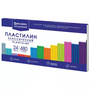 пластилин BRAUBERG Академия классическая 24цв 480г со стеком