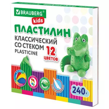 пластилин BRAUBERG классический 12цв 240г со стеком