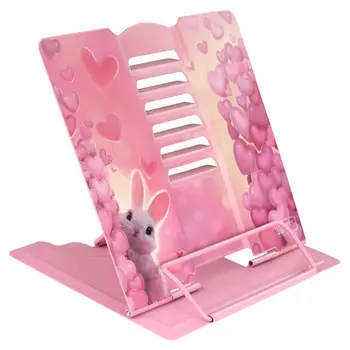 подставка для книг Зайка в сердечках 19x20x15,5 см фиксация страниц металл розовый