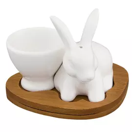 подставка для яйца Белый кролик 9,5х8х8см с солонкой фарфор, дерево