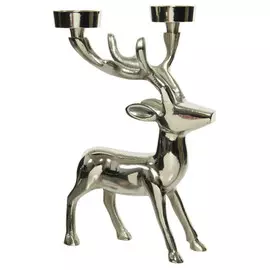 подсвечник 2 свечи Олень 25см металл серебро