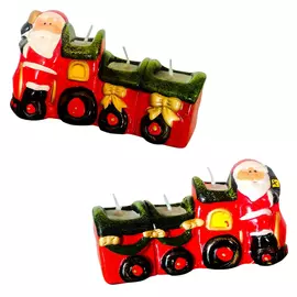 подсвечник Дед Мороз с поездом со свечами 14см керамика