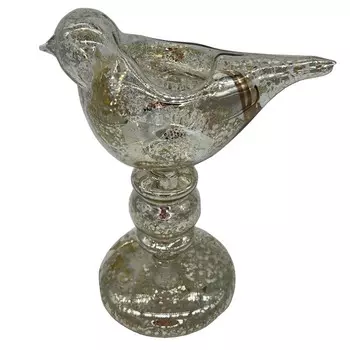 подсвечник MAXIJOY Птичка 15х10х20см стекло серебряный