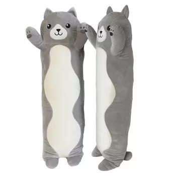 подушка декоративная валик Кот вертикальный 81х21см серая, арт.ПД-Кот вертик С