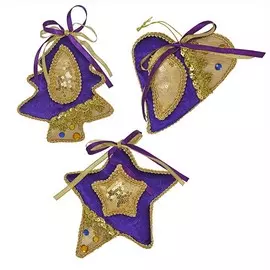 подвеска Ель/Звезда/Сердце 15см п/э фиолетовый в асс-те