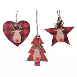 подвеска Ель/Звезда/Сердце с оленем 10см дерево красный