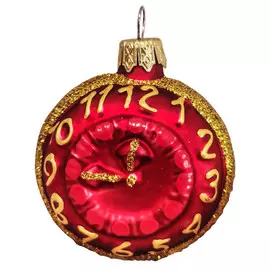 подвеска Народные Узоры Часы круглые 9см стекло красно-жёлтый