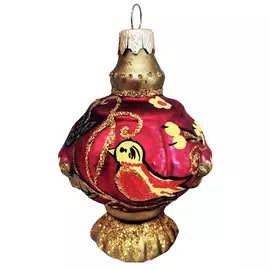 подвеска Народные Узоры Самовар 11см стекло красно-жёлтый