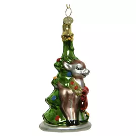 подвеска Оленёнок у елки 13см стекло мультиколор