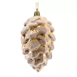подвеска Шишка заснеженная 9см пластик розовое золото